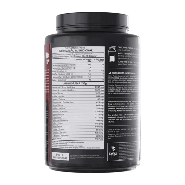 Kit Creatina Pura 1Kg + 100% Whey 900g Refil + Coqueteleira Preta 700ml - Dark Lab - Image 3