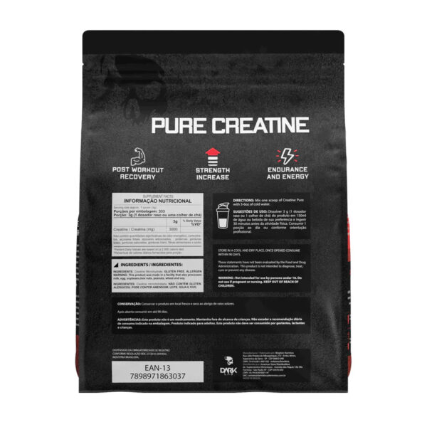 Kit Creatina Pura 1Kg + 100% Whey 900g Refil + Coqueteleira Preta 700ml - Dark Lab - Image 4