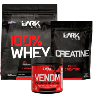 Creatina Pura Refil 500g + Whey 100% 900g Refil + Venom Pré Workout 300g Dark Lab