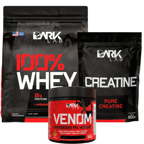 Creatina Pura Refil 500g + Whey 100% 900g Refil + Venom Pré Workout 300g Dark Lab